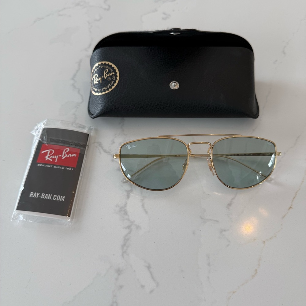 Ray-Ban Gold Frame Sunglasses with Blue Lenses
